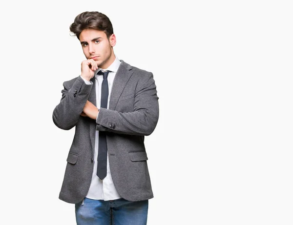 Joven Hombre Negocios Con Traje Corbata Sobre Fondo Aislado Con — Foto de Stock