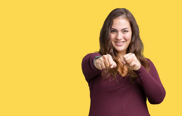 Bonito Atraente Size Jovem Mulher Vestindo Vestido Sobre Fundo Isolado — Fotografia de Stock