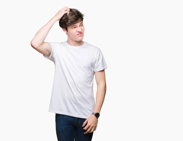 Jovem Homem Bonito Vestindo Casual Shirt Branca Sobre Fundo Isolado — Fotografia de Stock