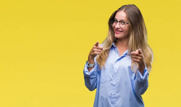 Ung Vacker Blond Affärskvinna Glasögon Över Isolerade Bakgrund Pekande Fingrar — Stockfoto