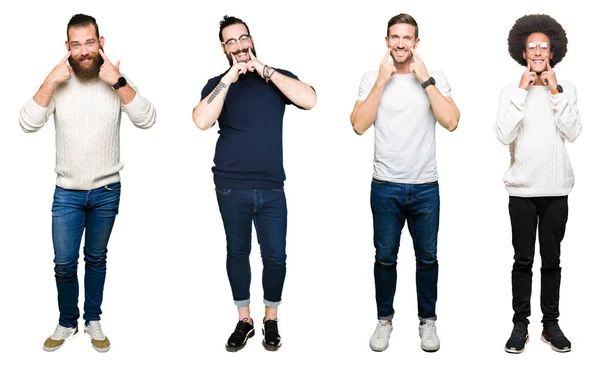 Collage Grupo Hombres Jóvenes Sobre Fondo Blanco Aislado Sintiéndose Mal —  Fotos de Stock