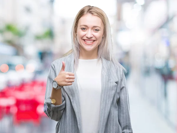 Mladá Blondýna Obchodních Žena Nosí Sako Izolované Pozadí Dělá Šťastné — Stock fotografie