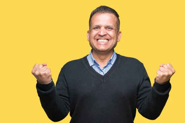 Hombre Guapo Mediana Edad Sobre Fondo Aislado Celebrando Sorprendido Sorprendido — Foto de Stock