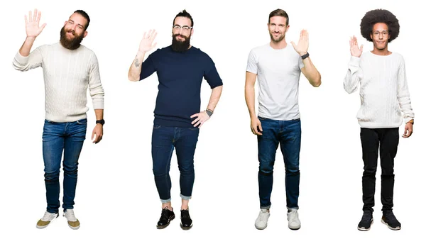Collage Grupp Unga Män Över Vita Isolerade Bakgrunden Känsla Sjukdomskänsla — Stockfoto
