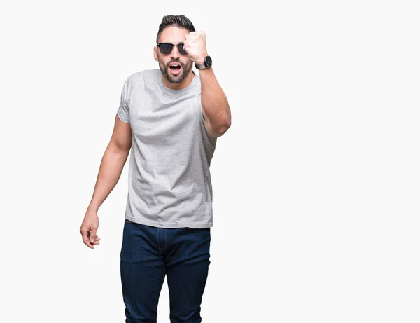 Young Handsome Man Wearing Sunglasses Isolated Background Annoyed Frustrated Shouting — Stock Photo, Image