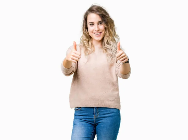 Beautiful Young Blonde Woman Wearing Sweatershirt Isolated Background Approving Doing — Stock Photo, Image