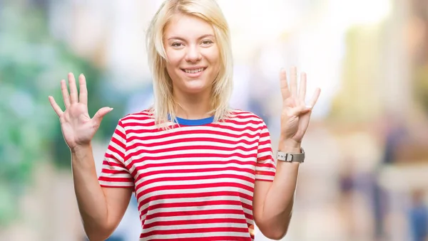 Jonge Mooie Blonde Vrouw Geïsoleerde Achtergrond Weergeven Met Vingers Omhoog — Stockfoto