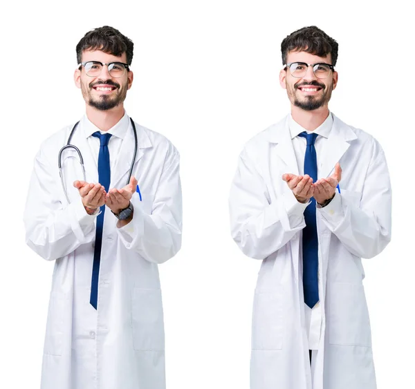 Κολάζ Από Νεαρό Γιατρό Άνθρωπος Φορώντας Ιατρική Παλτό Smiling Χέρια — Φωτογραφία Αρχείου
