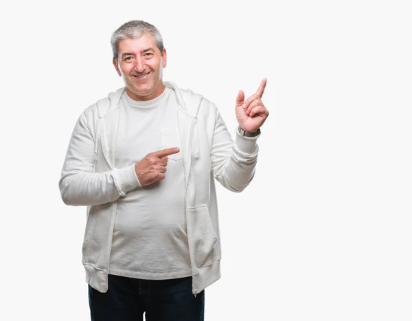 Bonito Homem Idoso Vestindo Roupas Esportivas Sobre Fundo Isolado Com — Fotografia de Stock