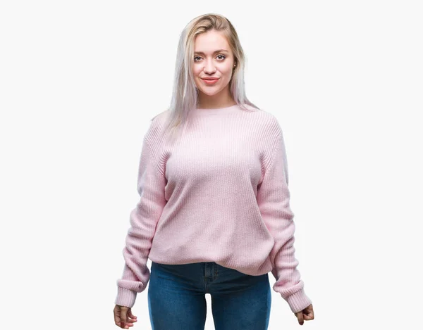 Junge Blonde Frau Winterpullover Vor Isoliertem Hintergrund Mit Einem Fröhlichen — Stockfoto