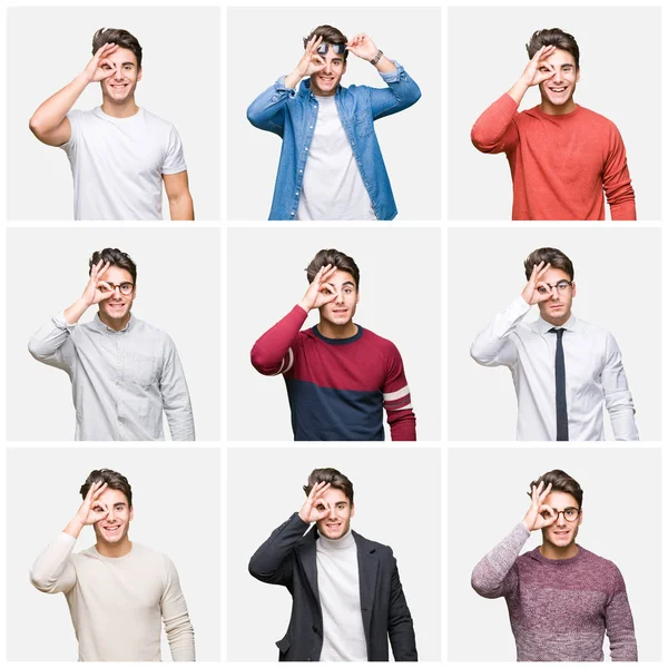 Collage Eines Jungen Gut Aussehenden Geschäftsmannes Vor Isoliertem Hintergrund Der — Stockfoto