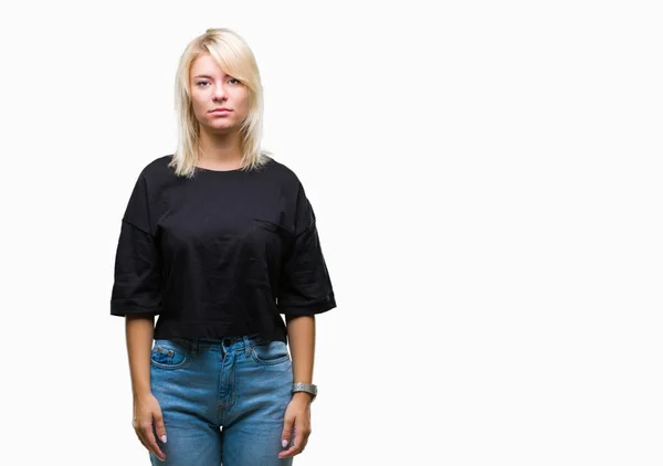 Young Beautiful Blonde Woman Isolated Background Skeptic Nervous Frowning Upset — Stock Photo, Image