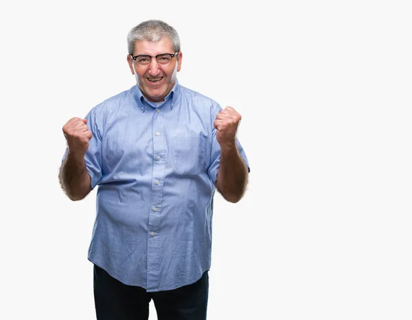 Handsome Senior Man Wearing Glasses Isolated Background Celebrating Surprised Amazed — Stock Photo, Image