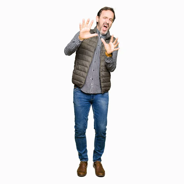Middle Age Handsome Man Wearing Winter Vest Afraid Terrified Fear — Stock Photo, Image