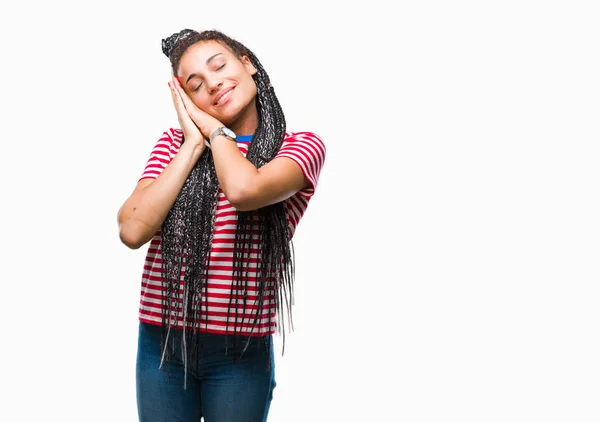 Young Gevlochten Hair Afrikaans Amerikaans Meisje Geïsoleerde Achtergrond Slapen Moe — Stockfoto
