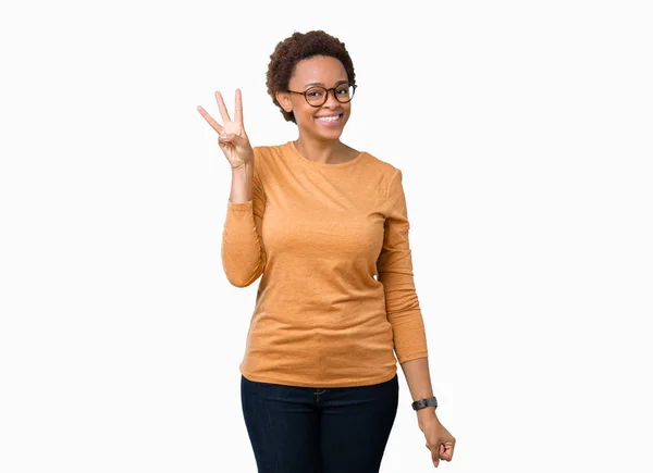 Jovem Bela Mulher Afro Americana Vestindo Óculos Sobre Fundo Isolado — Fotografia de Stock