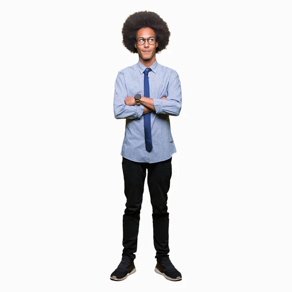 Jovem Homem Negócios Afro Americano Com Cabelo Afro Vestindo Óculos — Fotografia de Stock