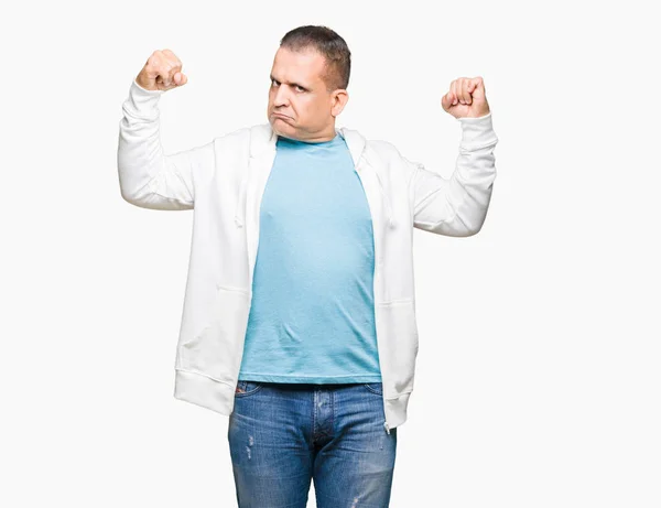 Middle Age Arab Man Wearing Sweatshirt Isolated Background Showing Arms — Stock Photo, Image