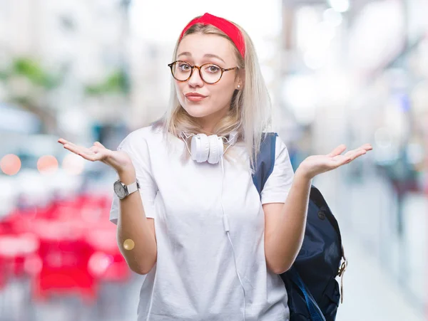 Ung Blond Student Kvinna Som Bär Glasögon Och Ryggsäck Över — Stockfoto