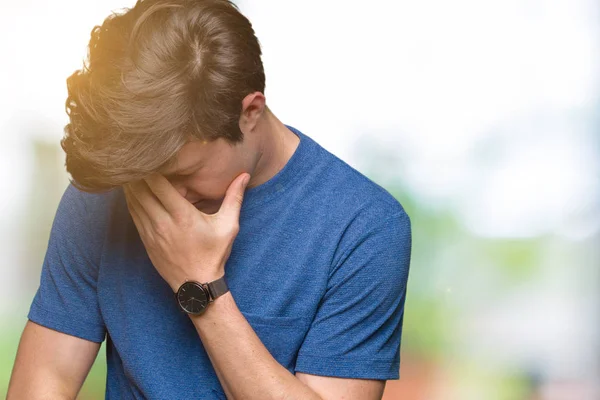 Giovane Bell Uomo Che Indossa Una Shirt Blu Sfondo Isolato — Foto Stock