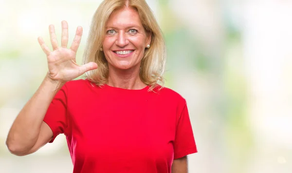 Blonde Frau Mittleren Alters Über Isoliertem Hintergrund Die Mit Finger — Stockfoto