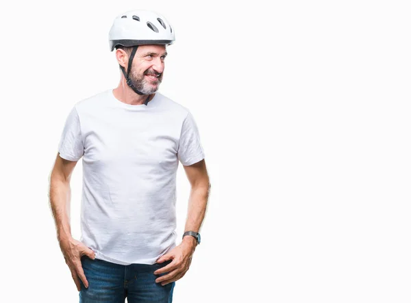 Średnim Wieku Starszy Cyklista Sędziwy Mężczyzna Noszenia Rowerów Bezpieczeństwa Helment — Zdjęcie stockowe
