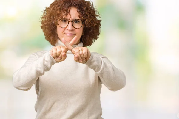 Schöne Seniorin Mittleren Alters Rollkragenpullover Und Brille Über Isoliertem Hintergrund — Stockfoto