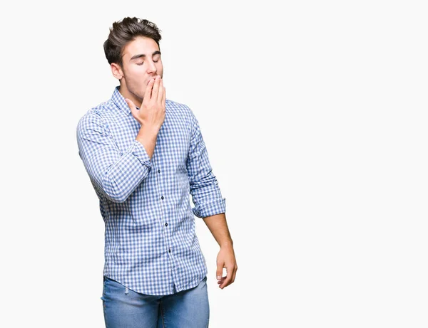 Joven Hombre Negocios Guapo Sobre Fondo Aislado Aburrido Bostezar Cansado — Foto de Stock