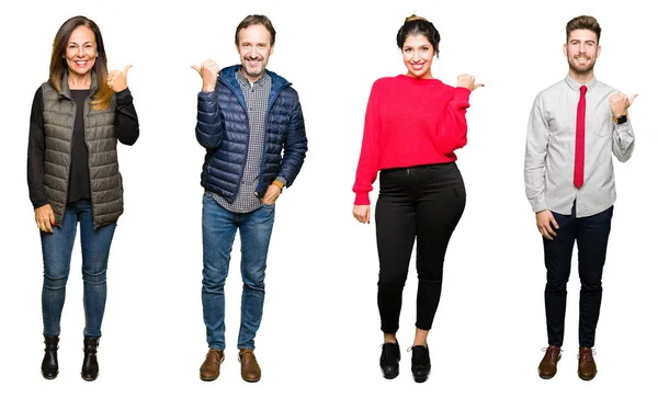 Collage Personnes Sur Fond Blanc Isolé Souriant Avec Visage Heureux — Photo