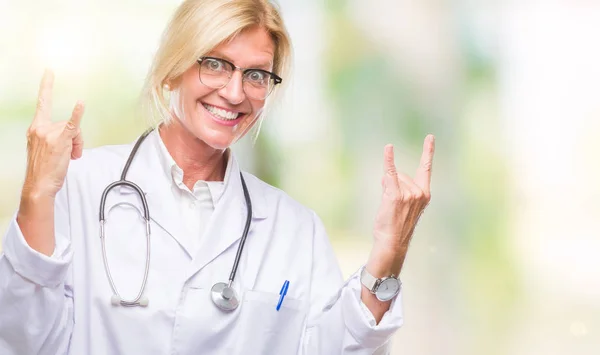 Middle Age Blonde Doctor Woman Isolated Background Shouting Crazy Expression — Stock Photo, Image