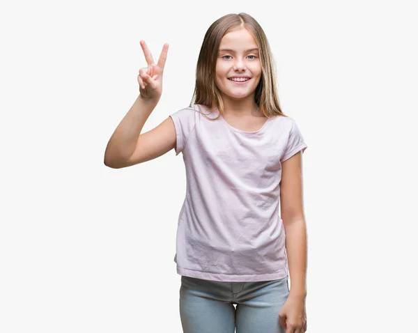 Молода Красива Дівчина Над Ізольованим Фоном Показує Вказує Пальцями Номер — стокове фото
