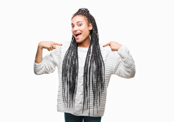 Jovem Trançado Cabelo Afro Americano Menina Vestindo Suéter Sobre Fundo — Fotografia de Stock