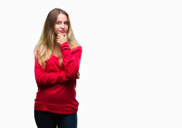 Giovane Bella Donna Bionda Che Indossa Maglione Rosso Sfondo Isolato — Foto Stock