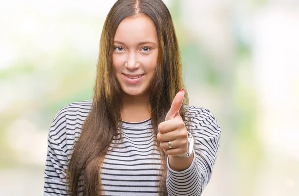 Jonge Mooie Kaukasische Vrouw Geïsoleerde Achtergrond Gelukkig Duimschroef Opwaarts Gebaar — Stockfoto