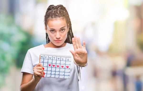 Jonge Gevlochten Hair Afrikaans Amerikaans Meisje Houdt Van Menstruatie Kalender — Stockfoto
