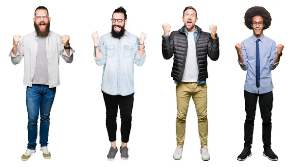 Collage Einer Gruppe Junger Männer Vor Weißem Hintergrund Die Verrückt — Stockfoto