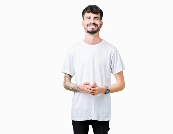 Joven Hombre Guapo Con Camiseta Blanca Sobre Fondo Aislado Las — Foto de Stock