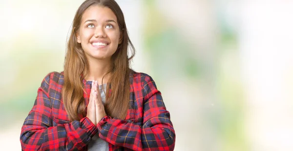 Giovane Bella Donna Bruna Indossa Una Giacca Sfondo Isolato Implorando — Foto Stock