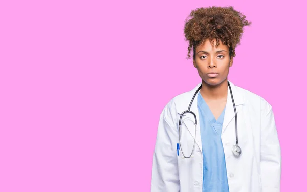 Young African American Doctor Woman Isolated Background Serious Expression Face — Stock Photo, Image