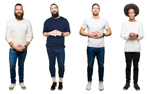 Collage Grupp Unga Män Över Vit Isolerade Bakgrund Glada Ansikte — Stockfoto