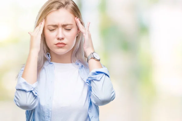 Mujer Rubia Joven Sobre Fondo Aislado Con Mano Cabeza Para — Foto de Stock