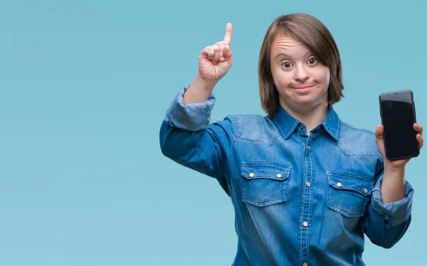 Jonge Volwassen Vrouw Met Het Syndroom Van Weergegeven Smartphone Scherm — Stockfoto