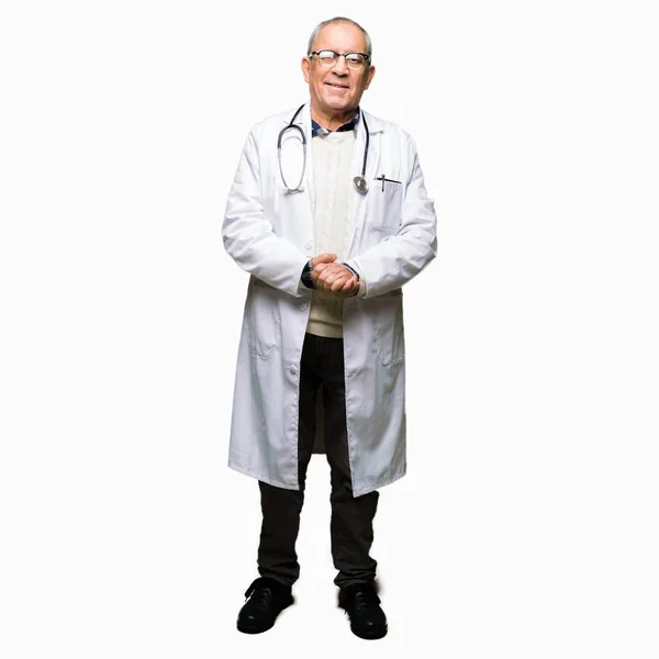 Handsome Senior Doctor Man Wearing Medical Coat Hands Together Fingers — Stock Photo, Image
