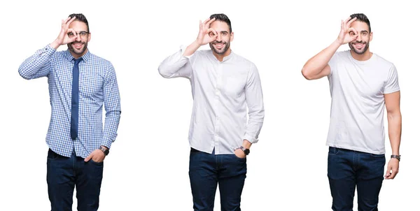 Colagem Homem Negócios Bonito Sobre Fundo Isolado Branco Fazendo Gesto — Fotografia de Stock