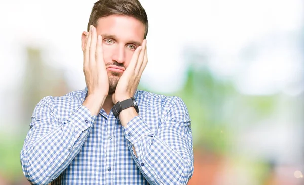 Bello Uomo Affari Con Gli Occhi Azzurri Mani Stanche Che — Foto Stock