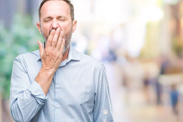 Mittelalter Hoary Senior Business Mann Über Isolierten Hintergrund Gelangweilt Gähnend — Stockfoto