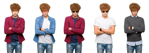 Collage Hombre Negocios Joven Con Gafas Sobre Fondo Blanco Aislado — Foto de Stock