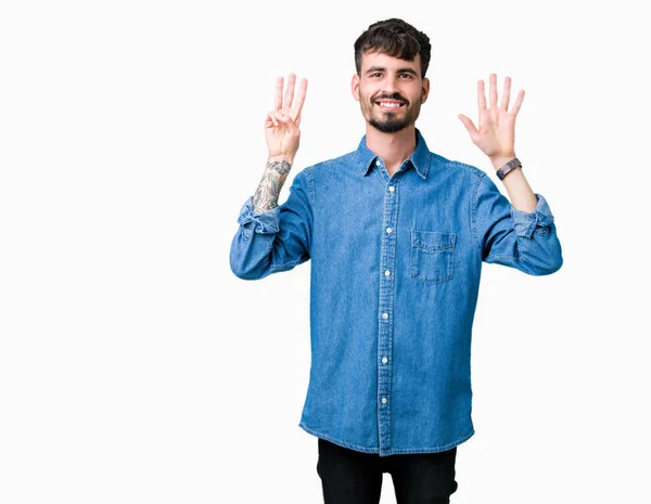 Junger Gutaussehender Mann Über Isoliertem Hintergrund Der Mit Finger Nummer — Stockfoto
