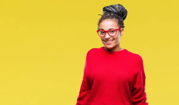 Jovem Trançado Cabelo Afro Americano Menina Vestindo Suéter Óculos Sobre — Fotografia de Stock