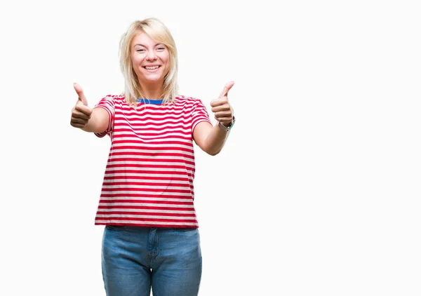 Jonge Mooie Blonde Vrouw Geïsoleerde Achtergrond Succes Teken Doen Positief — Stockfoto